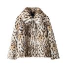 Casaco Feminino de Pele Sintética com Estampa Leopardo - Mangas Compridas e Bolsos Laterais