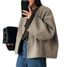 Casaco feminino HOTIAN com decote em V, mistura de lã, curto, outono e inverno