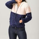 Casaco Feminino Pelúcia Com Capuz e Zíper Azul Marinho Zune Casaco Feminino Pelúcia Com Capuz e Zíper Azul Marinho Zune