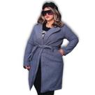 Casaco Feminino Plus Size Alongado em Lã Batida de Luxo Elegante e Sofisticado