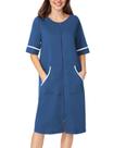Casaco feminino Robe Ekouaer com zíper, manga curta, azul marinho