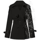 Casaco impermeável feminino Betusline de peito duplo preto XS