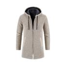Casaco Longo De Inverno Para Homens Navy Com Forro De Fleece, Zíper E Cardigã De Tricô