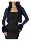 Casaco MakeMeChic Faux Fur Open Front Valentines Blue para mulheres
