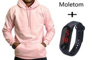 Casaco Moletom Masculino e Feminino blusa de frio Canguru Com Bolso Capuz + relógio digital K104