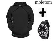 Casaco Moletom Masculino e Feminino liso blusa de frio Canguru Com Capuz + relógio Ponteiro RT11