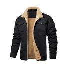 Casaco Parka Masculino Preto Com Forro De Pele Sintética, À Prova De Vento, Quente, Com Botões E Casaco Parka Masculino Preto Com Forro De Pele Sintética, À Prova De Vento, Quente, Com Botões E