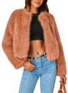 Casaco PRETTYGARDEN 2025 de Pelo Sintético Cropped Laranja XL