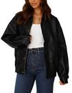 Casaco PRETTYGARDEN Feminino Motoqueiro Oversized Preto Tamanho S