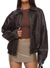 Casaco PRETTYGARDEN Jaqueta Bomber Feminina de material sintético Marrom Escuro G