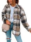 Casaco PRETTYGARDEN Jaqueta Shacket Xadrez Manga Longa P ao G