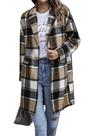 Casaco PRETTYGARDEN Shacket Xadrez Botões Mistura de Lã Caqui XL Casaco PRETTYGARDEN Shacket Xadrez Botões Mistura de Lã Caqui XL