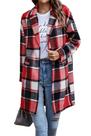 Casaco PRETTYGARDEN Shacket Xadrez Botões Mistura de Lã Vermelho P Casaco PRETTYGARDEN Shacket Xadrez Botões Mistura de Lã Vermelho P