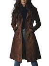 Casaco Trench Coat Utcoco, longo, couro de camurça, peito único, feminino