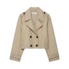 Casaco Trench Curto Feminino Com Botões Duplos, Gola Reversível, Vintage, Manga Longa, Estilo Chic