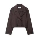 Casaco Trench Curto Feminino Com Botões Duplos, Gola Reversível, Vintage, Manga Longa, Estilo Chic