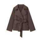 Casaco Trench Feminino Estilo Britânico Com Cinto E Botões Duplos Cor Maillard Casual Outono 2025