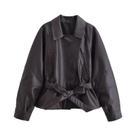 Casaco Trench Feminino Preto De material sintético Com Manga Longa, Lapela E Cinto, Estilo Vintage