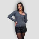 Casaco Tricô Feminino Liso Suéter Botões Gola V Manga Longa