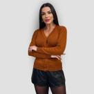Casaco Tricô Feminino Liso Suéter Botões Gola V Manga Longa Casaco Tricô Feminino Liso Suéter Botões Gola V Manga Longa