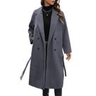 Casaco WOWULOVELY de lã de inverno, trespassado, para mulheres, cinza