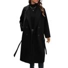 Casaco WOWULOVELY de lã de inverno trespassado para mulheres preto