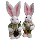 Casal De Coelho 33cm Branco Pascoa Decoração Enfeite Verde Ovos Coelhinho Enfeite Tecido Ovo Pelucia Cesta