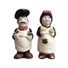 Casal De Vovo Cozinheiro Ceramica Porta Colher De Pau Chapeu PRETO