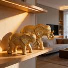 Casal Elefante Dourado Resina Decoração Amor Prosperidade
