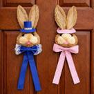 Casal Pendente Cabeça Coelho Decoração De Páscoa Palha 40cm