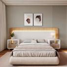 Casal Queen com 2 Mesas de Cabeceira Led 3000k e Tomadas 100% Mdf Mabel Branco/Louro Freijó Grann Casal Queen com 2 Mesas de Cabeceira Led 3000k e Tomadas 100% Mdf Mabel Branco/Louro Freijó Grann