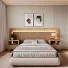 Casal Queen com 2 Mesas de Cabeceira Led 3000k e Tomadas 100% Mdf Mabel Marrom Louro Freijó Grann