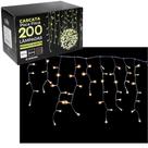 Cascata de natal cortina branco quente 200 lâmpadas 220V grande pisca pisca led amarelo dourado