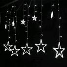 Cascata Pisca Pisca Estrela 138 LED Com Estrela E Estrela Com Lua 8 Funções 2,5 metros 110V.