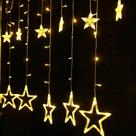 Cascata Pisca Pisca Estrela 138 LED Com Estrela E Estrela Com Lua 8 Funções 2,5 metros 110V.