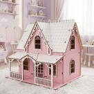 Casinha Boneca Rosa Branco Miniatura MDF Barbie Polly 34cm