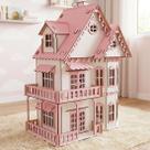 Casinha Boneca Rosa Branco Miniatura MDF Barbie Polly 78cm