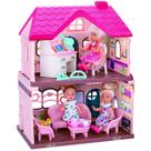 Casinha de bonecas Dois Andares Casa Mágica Rosa de Brinquedo Infantil Crianças Com Acessórios