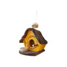 Casinha de Passarinho Com Comedouro de Madeira Amarela Decorada com Flores para Jardim Varanda e Quintal