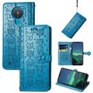 Caso para Nokia 1.4 Flip Wallet Cute Cartoon Print Cat Dog Padrão Telefone Gravado Capa com Porta-Caça-Níqueis de Cartão - Azul