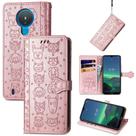 Caso para Nokia 1.4 Flip Wallet Cute Cartoon Print Cat Dog Padrão Telefone Gravado Capa com Porta-Caça-Níqueis de Cartão - Rose Gold