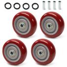 Caster Wheel Juvielich PU de 3,5 polegadas para carrinho, 100 kg, vermelho, 4 unidades