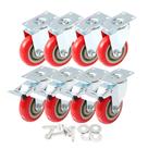 Caster Wheels FactorDuty de 4 polegadas com freio e placa, pacote com 8 unidades vermelhas
