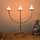 Castiçal Candelabro Em Ferro Porta Velas Triplo 24cm Clássico Dourado Tridente