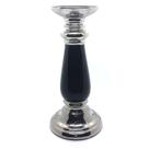 Castiçal de Cerâmica Porta Velas Prata c/ Preto 26 cm