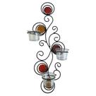Castiçal de Parede Decorativo Com 3 Porta Velas Metal Vidro 45,5x19cm