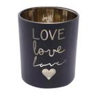 Castiçal de Vidro Love With Heart Preto/Dourado 8,8 x 10cm