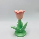 Castiçal Decorativo Flor em Cerâmica Rosa 11,8x8,5x8,5cm