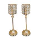 Castiçal Dourado 37cm com Cristal Porta Vela Elegante Luxo Decorativo