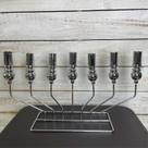 Castiçal em Metal 7 Bocas Candelabro Prata 52x16x29cm